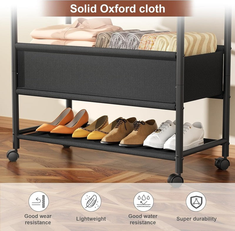 Portable Clothing Rack with Wheels, Black Garment Rack for Hanging Clothes5