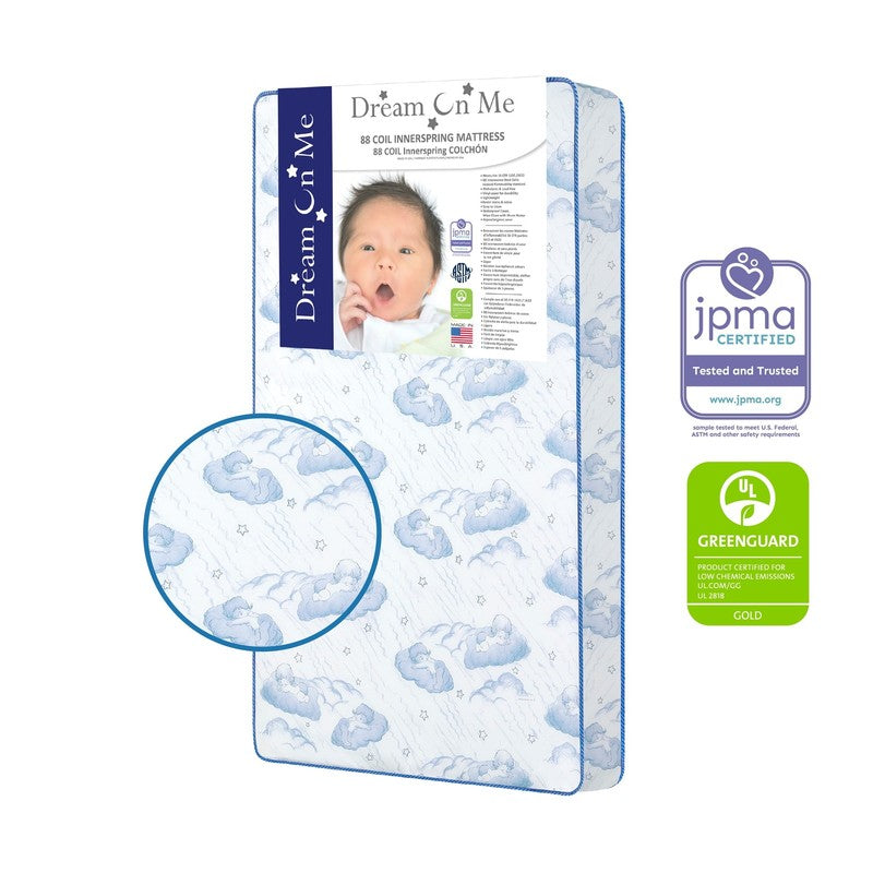 Twinkle 5" 88 Coil Crib Toddler Mattress Blue Clouds GREENGUARD Certified0