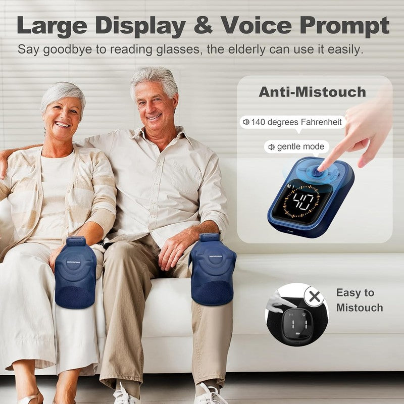 Cordless Knee Massager w/ Heat Vibration 4 Motors 6 Modes Pain Relief Blue4