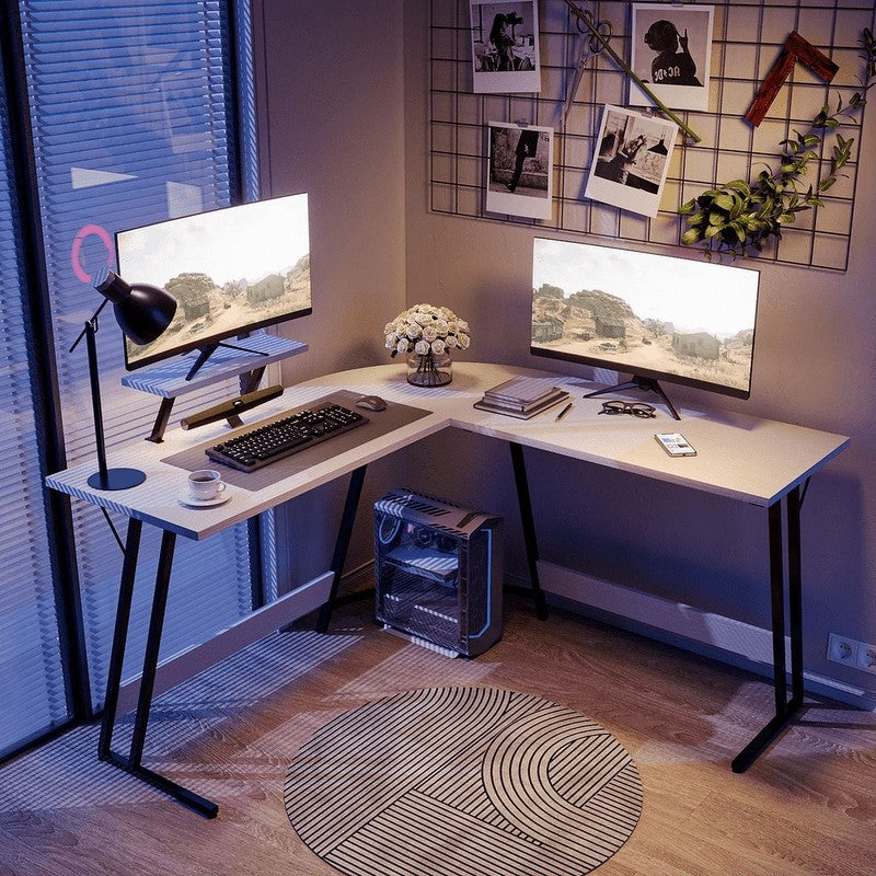 51" L-Shaped Gaming Desk Corner Office with Removable Monitor Riser White6