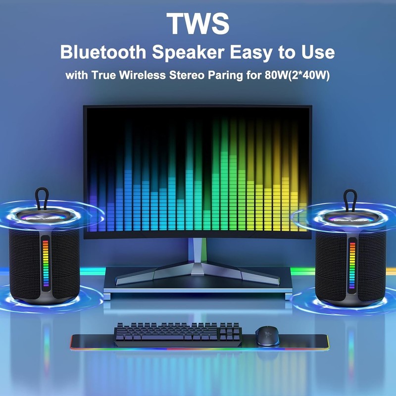 40W Bluetooth Speaker, IPX7 Waterproof, Deep Bass, RGB Light, TWS, 24H Playtime4