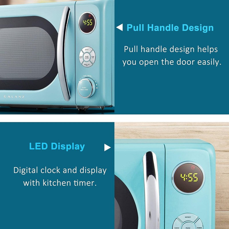 0.7 Cu Ft Retro Microwave Oven LED Pull Handle Child Lock Bebop Blue6