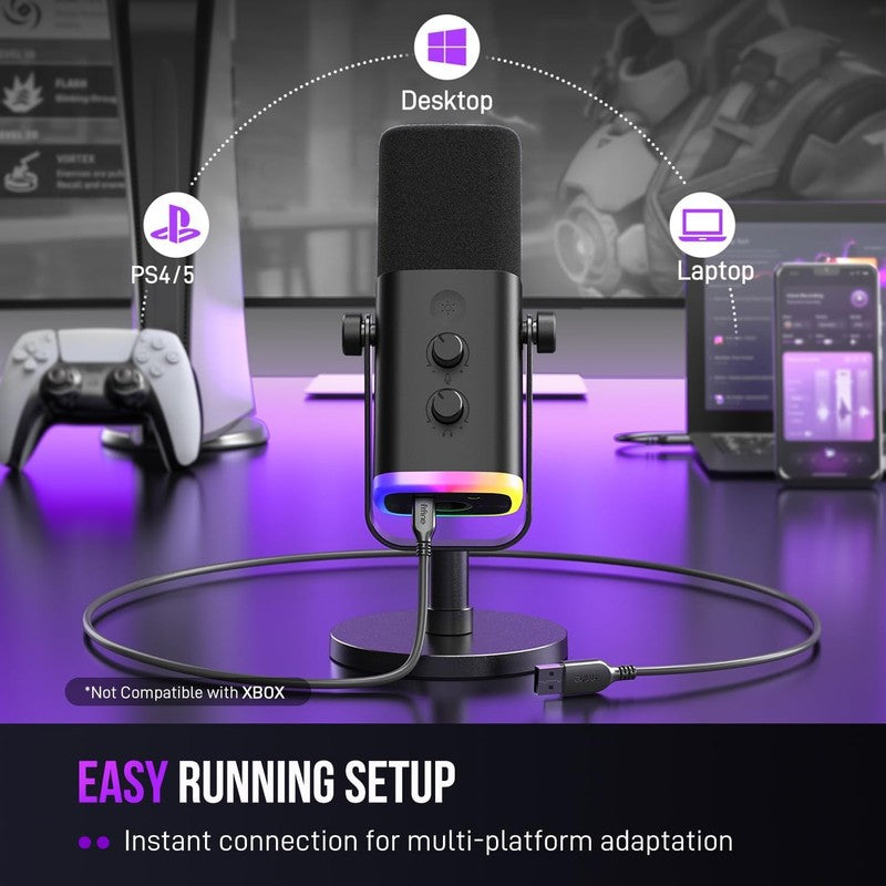 USB/XLR Dynamic Microphone RGB Streaming Podcast Mic w/ Mute Stand AM86