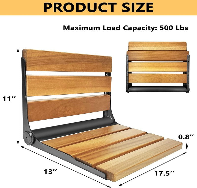 Folding Teak Shower Seat Stainless Steel Black Bath Safety Seat for Elderly2