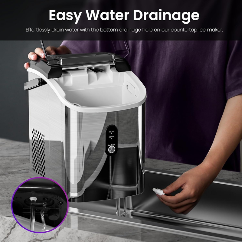 Nugget Ice Maker Countertop 35Lbs/24H Portable Crushed Ice Machine Self-Cleaning5