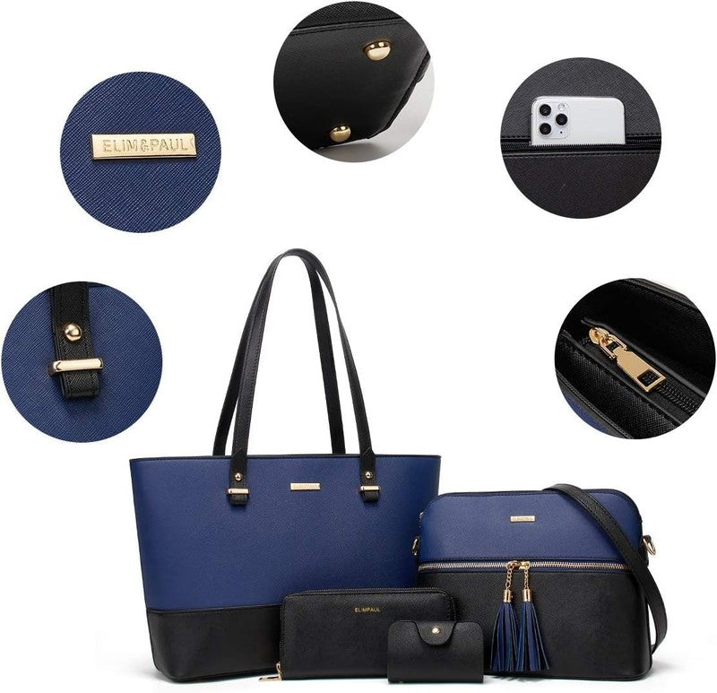 Women Fashion Synthetic Leather Handbag Set 4PCS Tote Shoulder Satchel Purse2