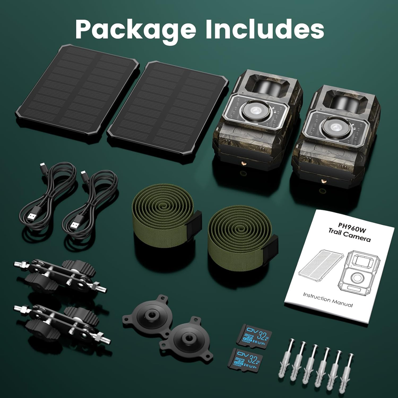 2 Pack Solar Trail Cameras 4K 64MP WiFi BT Night Vision IP66 Motion Cam7