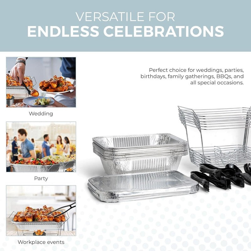 6 Pack   Disposable Chafing Dish Buffet Set, Half Size Pans, Welded Body Food Wa5