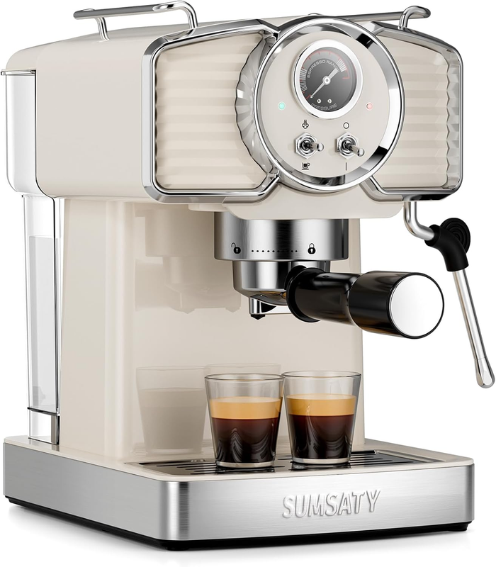20 Bar Espresso Machine with Milk Frother 1.8L Off-White Retro9