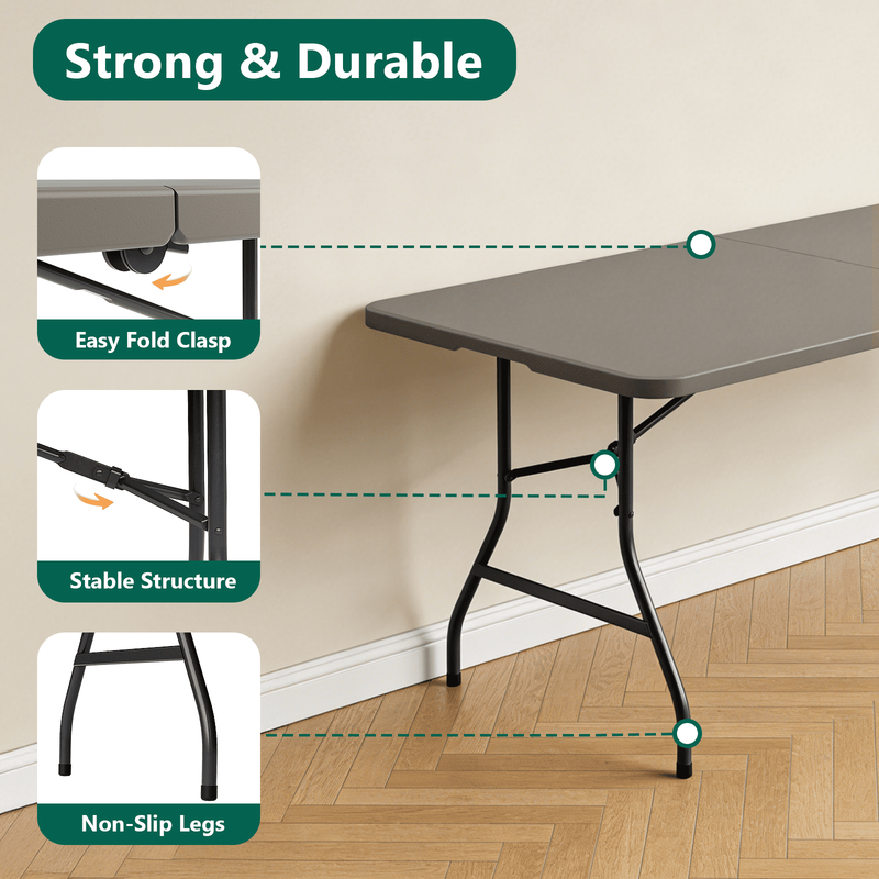 6Ft Folding Table, Portable Camping Table with Handle, Durable and Anti-Fouling7