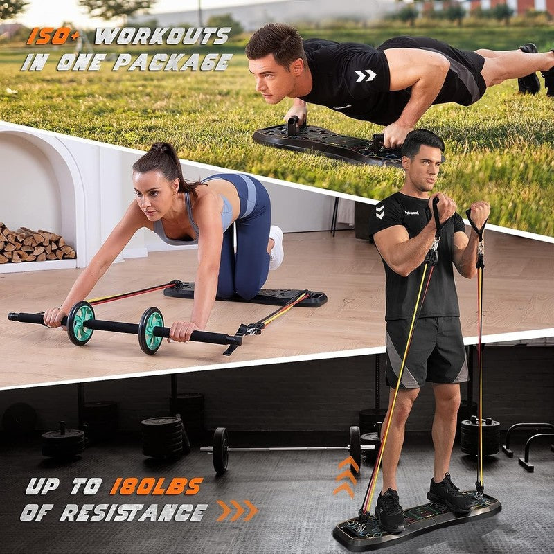 36-in-1 Push Up Board w/ Ab Roller & Resistance Bands Foldable Home Gym3