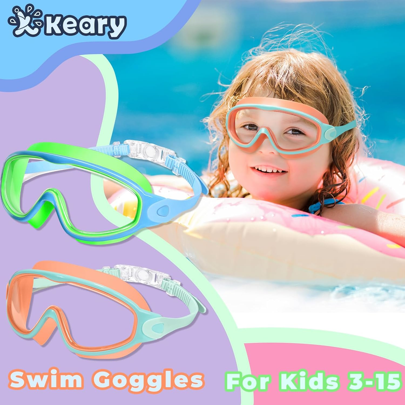 2 Pack Kids Swim Goggles UV Anti Fog Ages 3-15 Pool Boys Girls Youth1