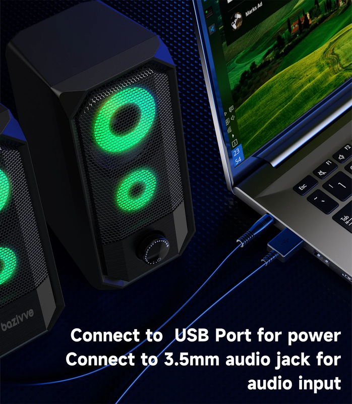 RGB Gaming Computer Speakers USB Powered Stereo 3.5mm for PC Laptop Desktop5