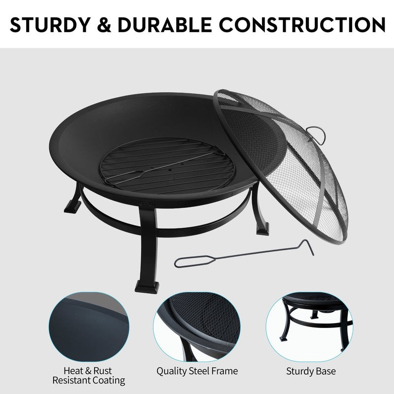 30 Inch Steel Wood Fire Pit with Spark Screen, Cover and Poker6