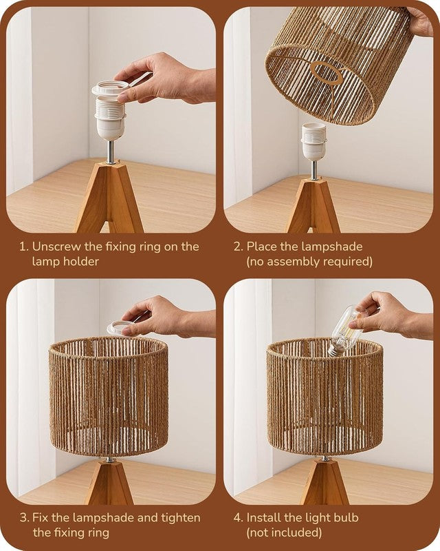 Small Rattan Table Lamp Wood Tripod Bedside Boho Nightstand Lamp E263