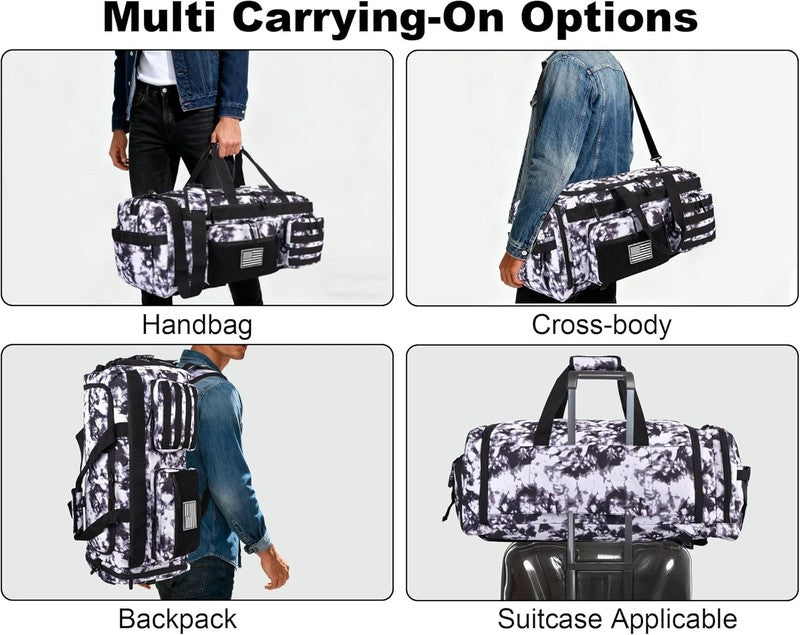 50L Tactical 3-in-1 Gym Duffle Backpack Laptop Shoe Compartment Travel Bag Black2