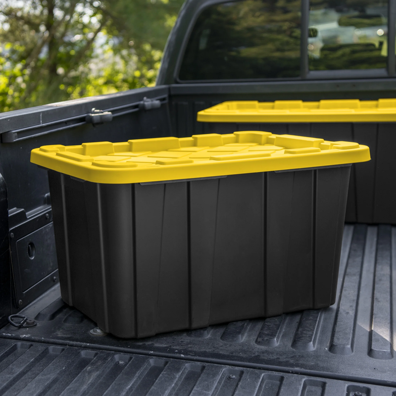 Large Storage Bin, 27 Gallon Durable Plastic Storage Tote with Snap On Lid, Blac4