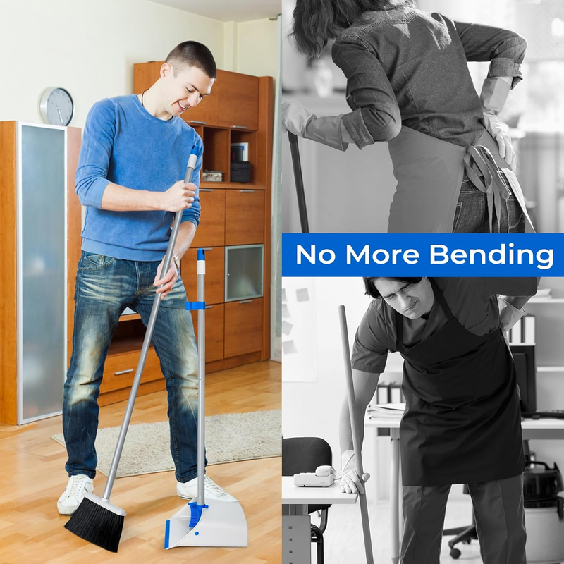 Broom Dustpan Set Long Handle Upright Floor Cleaning Blue2