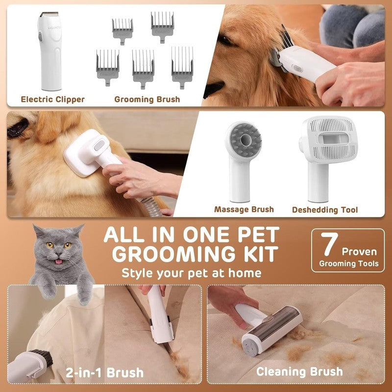 Pet Grooming Vacuum Kit   3L Low Noise Clipper & 7 Tools for Shedding3