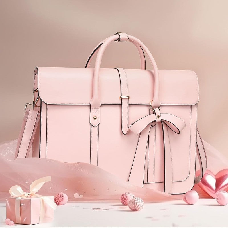 Women Laptop Tote Bag 15–15.6 Inch PU Leather Convertible Backpack Pink7