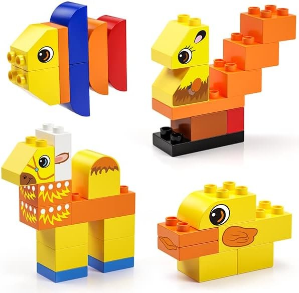 Classic Big Building Blocks Toy Large Animal Bricks w Storage Bucket Ages 3+7