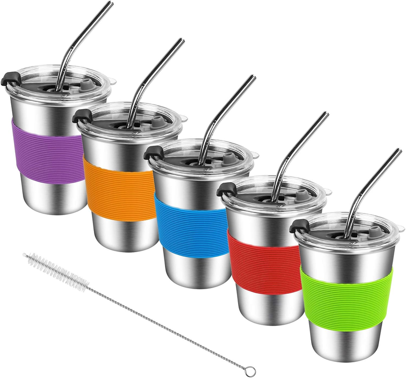 Kids Stainless Steel Cups 12oz w/ Lids Straws Sleeves Metal Drinking Reusable9