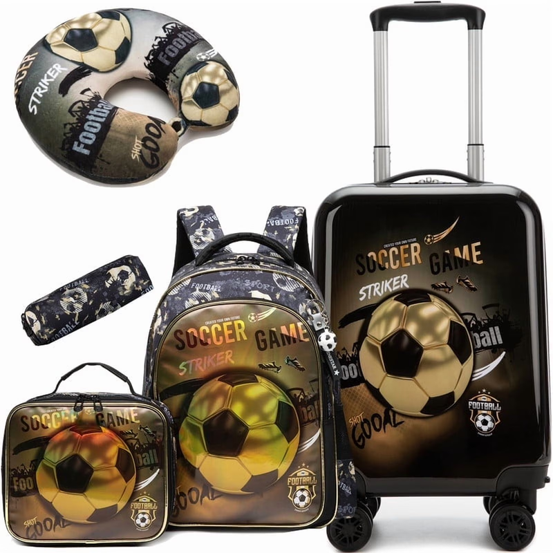 Kids Carry On Luggage Set Boys 5Pc Hardshell Suitcase Backpack Lunch Bag 16"9