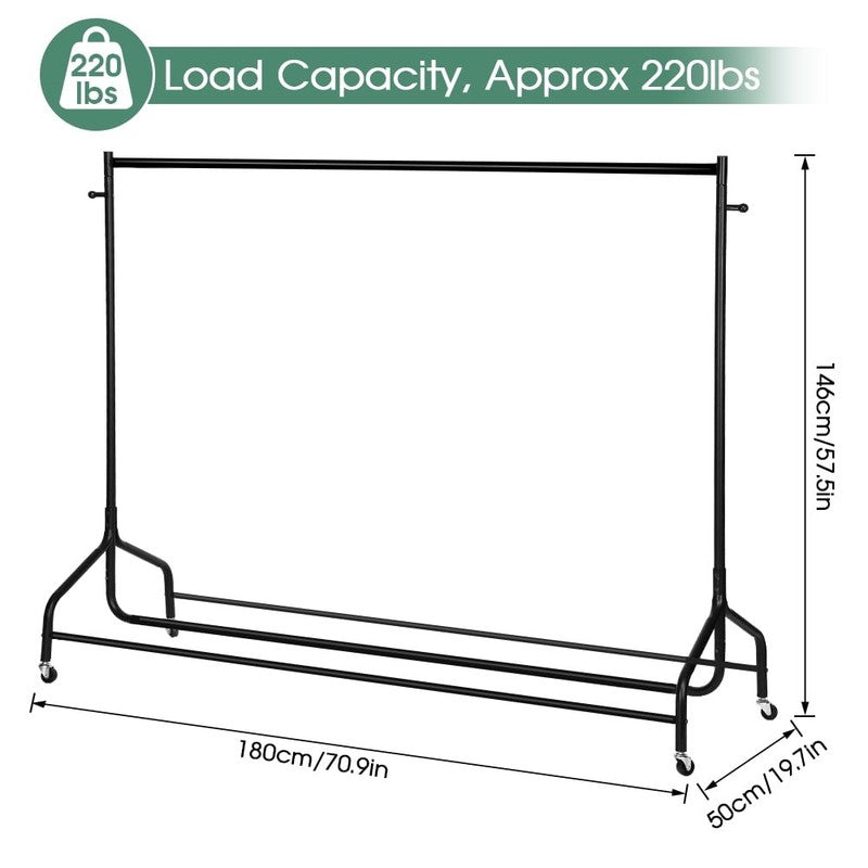 6Ft Heavy Duty Clothes Rack with 4 Wheels Rolling Garment Organizer Black1