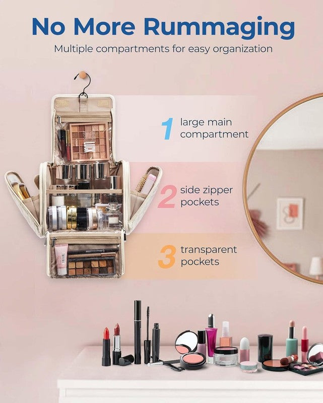 Makeup Bag for Women Hanging Hook Large Travel Toiletry Cosmetic Organizer Pink1