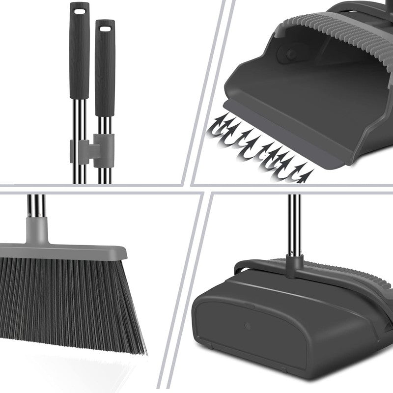 Stand Up Broom and Dustpan Set for Home & Office   Black & Gray2