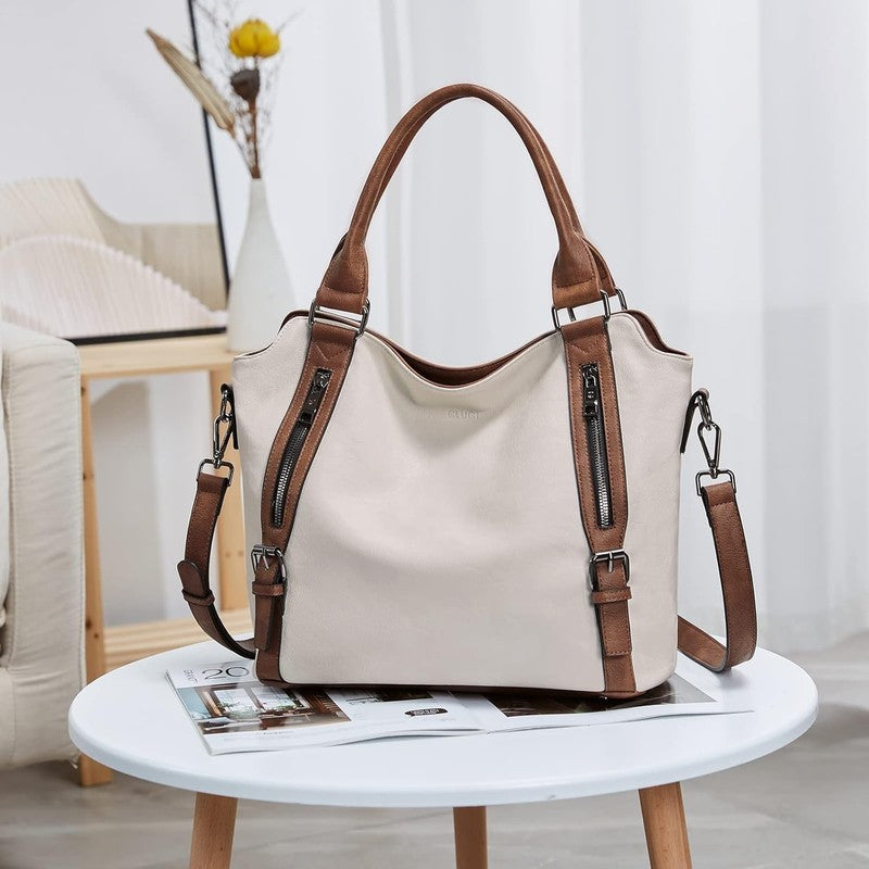 Large Women’s Hobo Bag Tote Purse w/ Multiple Pockets & Adjustable Strap Beige6