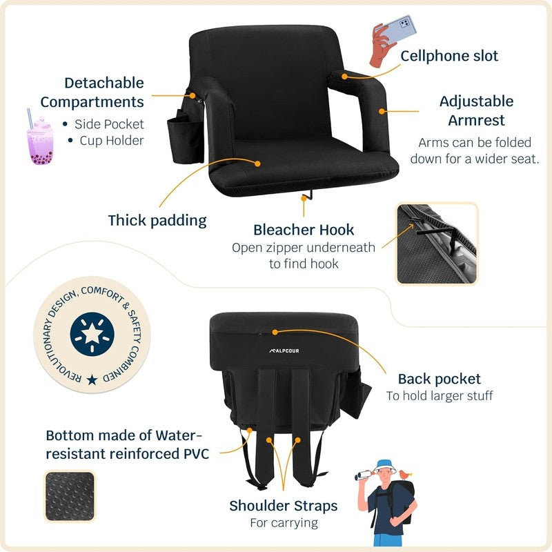 Stadium Seats with Back Support for Bleachers – Wide Bleacher Chairs with Thick 4