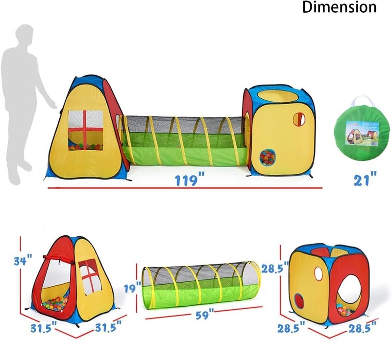 3 in 1 Pop up Play Tent with Tunnel, Ball Pit for Kids, Boys, Girls, Babies and 3