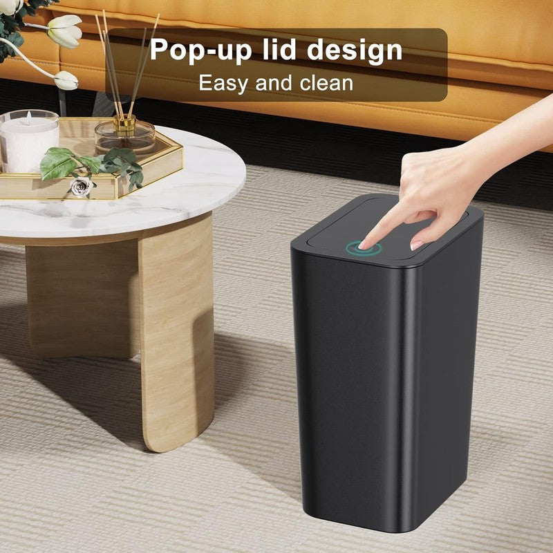 3-Pack 10L (2.6 Gal) Slim Trash Cans with Lid Black Bathroom Kitchen Waste Bin2