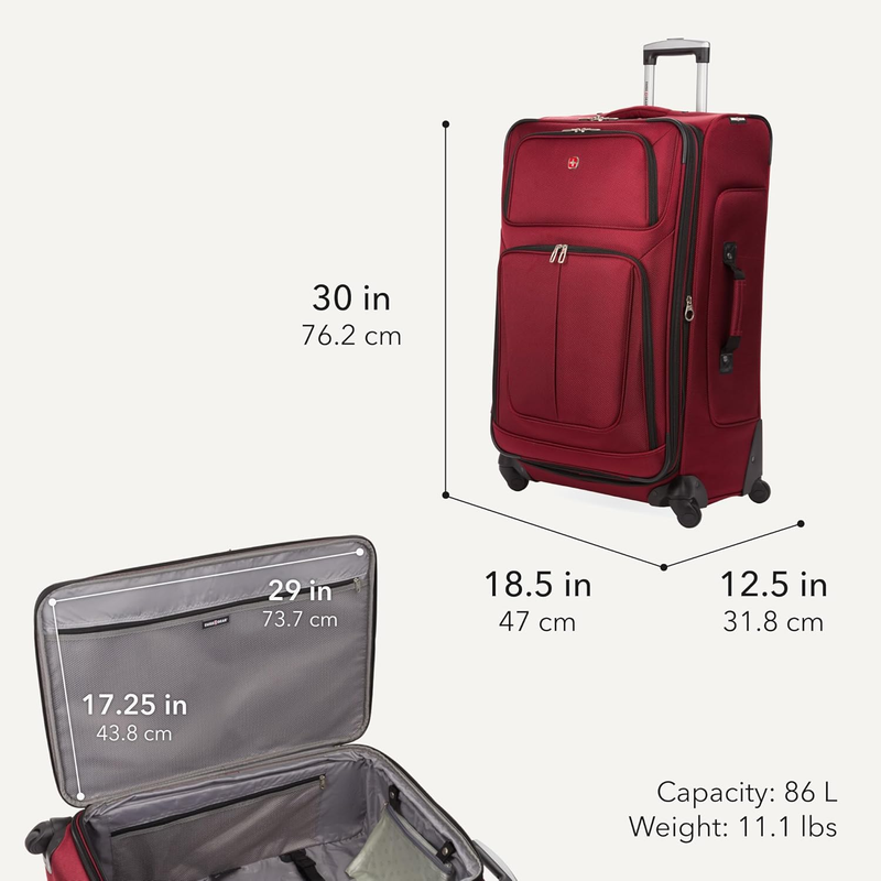Sion Large Checked Softside Expandable Spinner Travel Suitcase Burgundy1