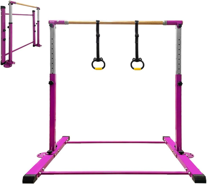 Kids Gymnastics Bar w/ Rings Adjustable 3' 5' Home Indoor Steel Training7