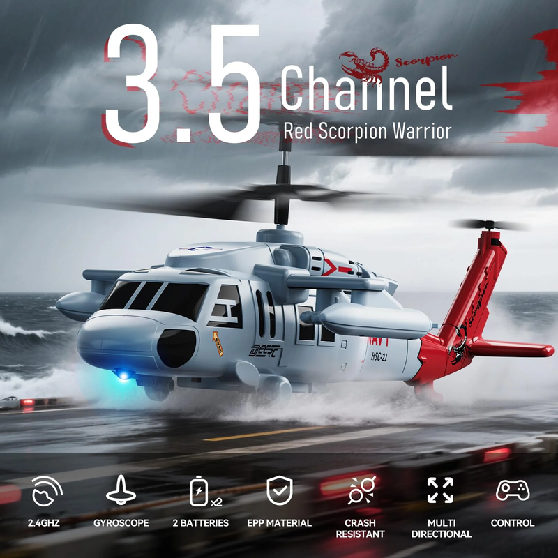 Black Hawk RC Helicopter 2.4GHz 26 Min Flight LED Altitude Hold Toy 8+1
