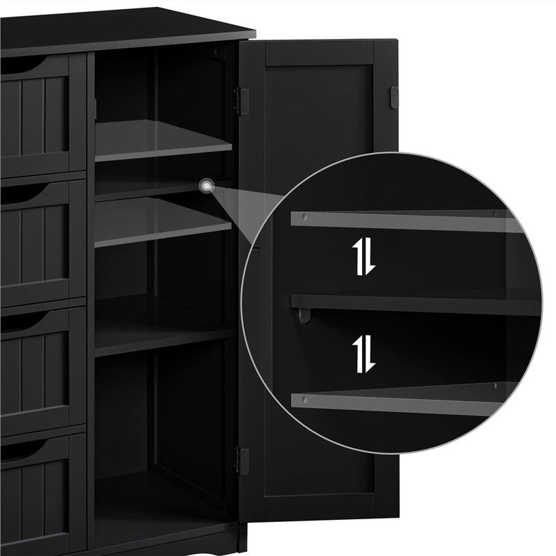 Wooden Bathroom Cabinet with Drawer and Freestanding, Black2