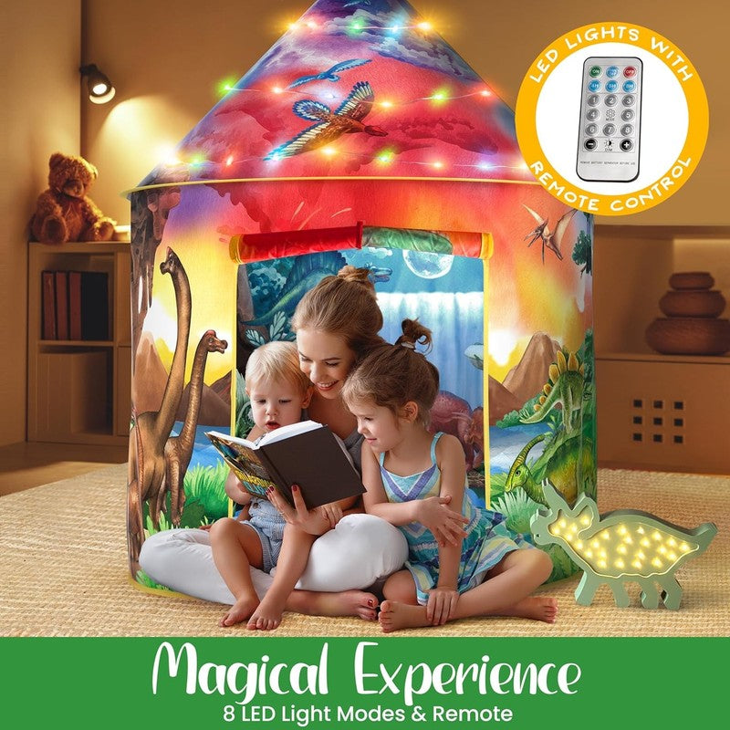 Dinosaur Discovery Kids Tent with Roar Button, Dinosaur Toys and LED Lights - Ep1