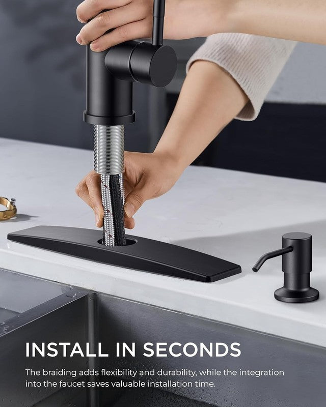 Black Kitchen Faucet Pull Down Sprayer with Soap Dispenser 3 Mode Bar Sink5