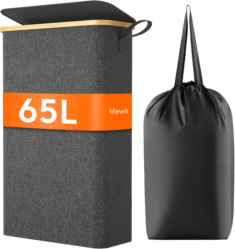 65L Narrow Laundry Hamper with Lid & Removable Bag, Foldable Clothes Basket9