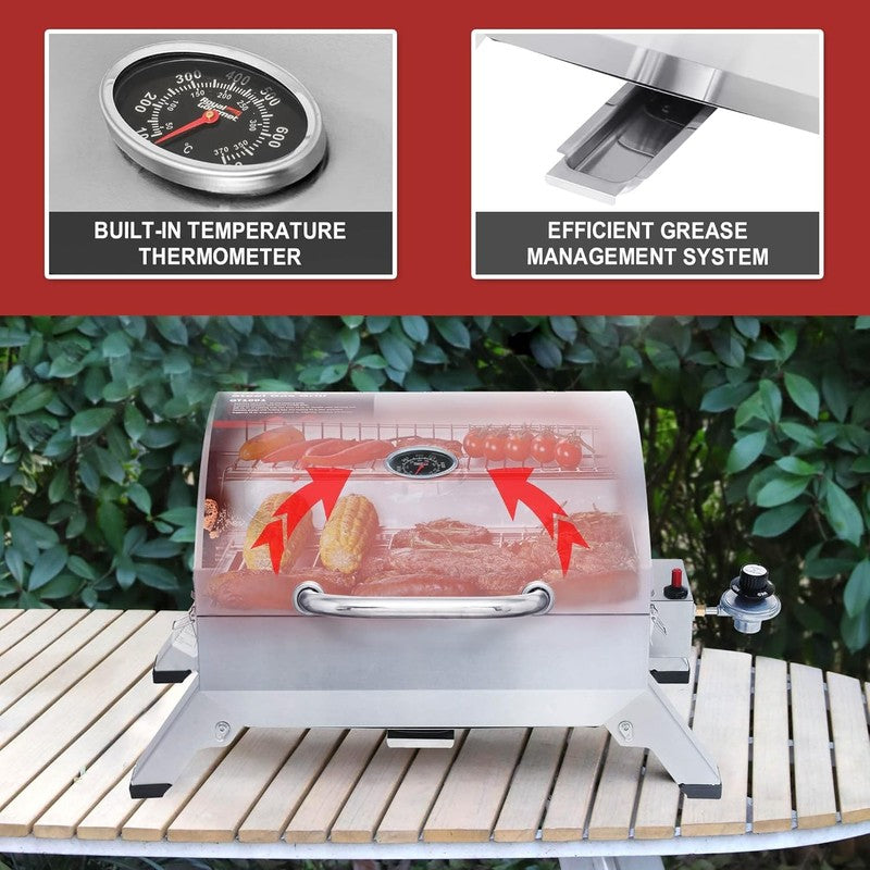 GT1001 Portable Stainless Steel Gas Grill 10,000 BTU Tabletop BBQ Silver6