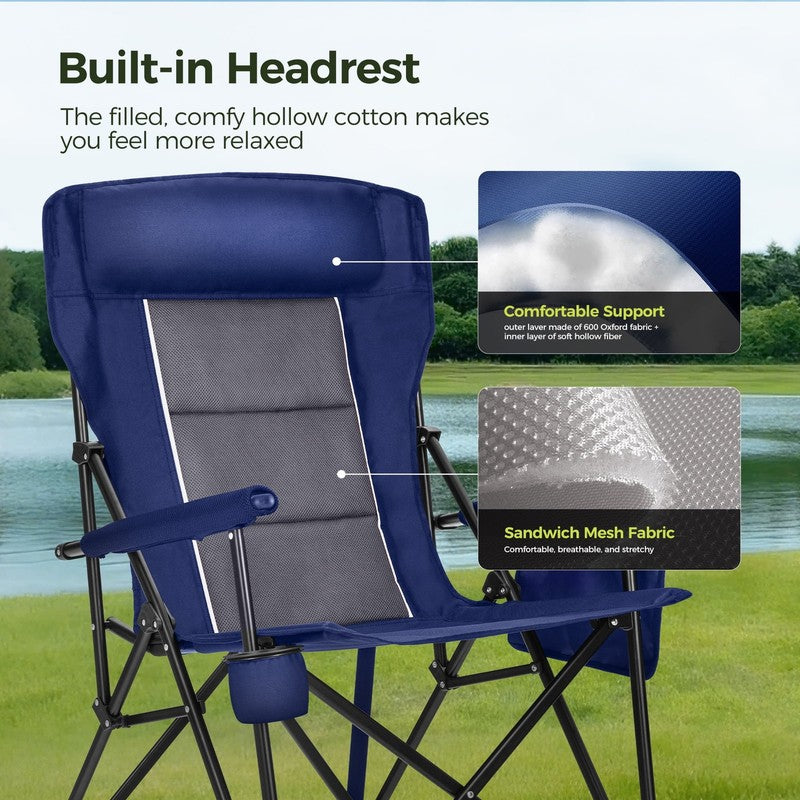 Oversized Camping Chair Heavy Duty High Back Camping Chairs 500Lbs Capacity Fold6