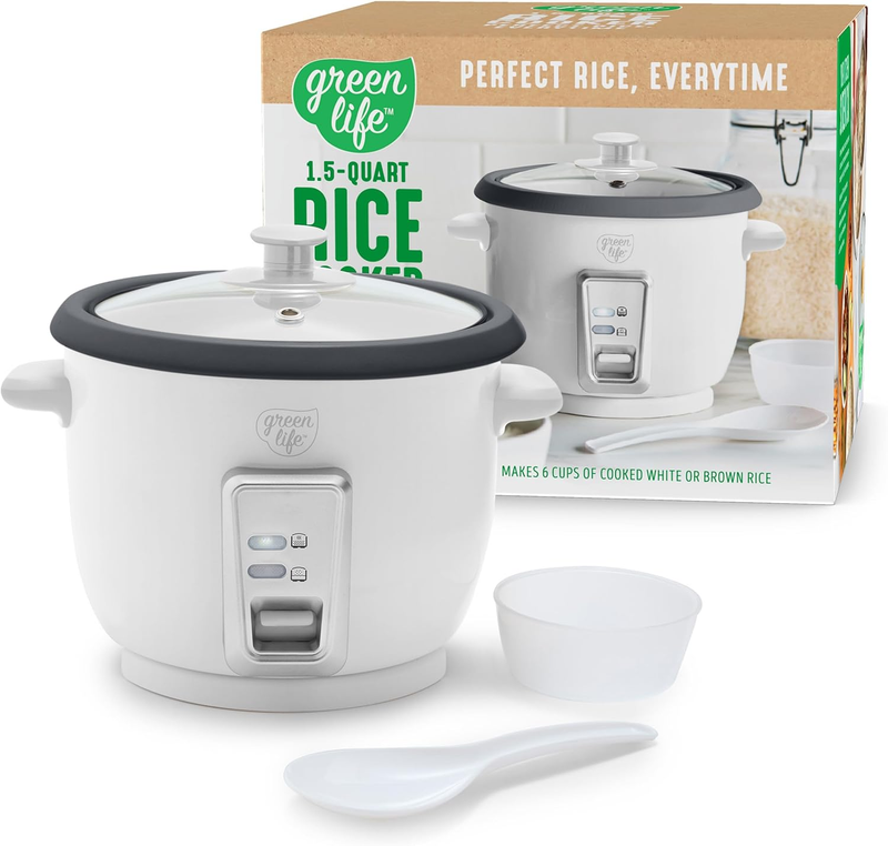 Rice Cooker 3-Cup PFAS-Free Ceramic Removable Pot White Multicooker0