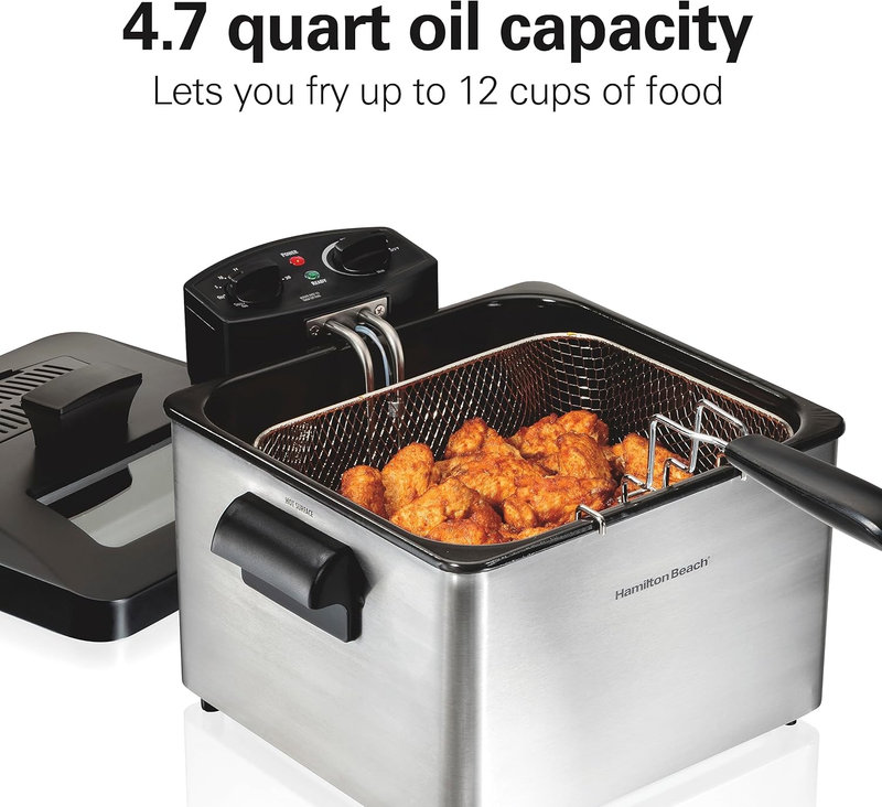Electric Deep Fryer with 3 Baskets and Lid, 4.5 Liters / 19 Cups Oil Capacity, T1