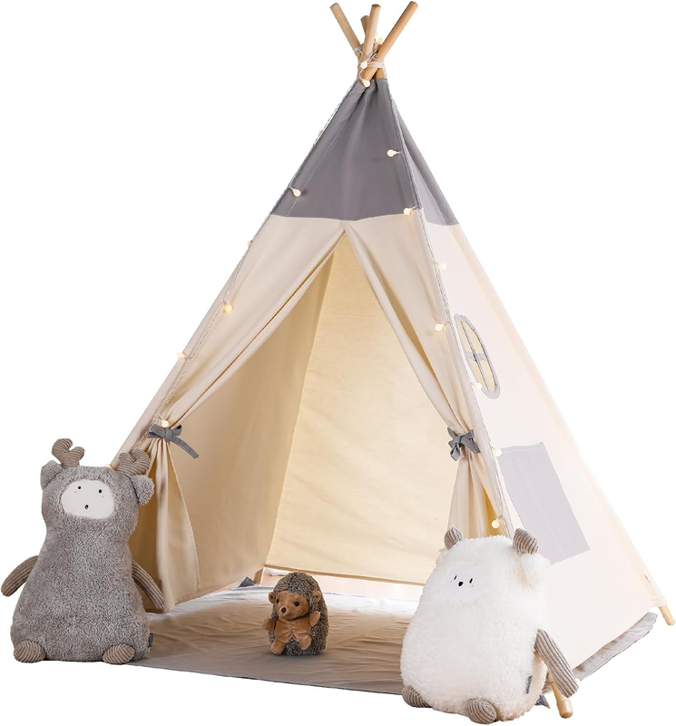 Teepee Tent for Kids with Light & Mat, Toddler Tents Indoor Play Tent Playhouse,2