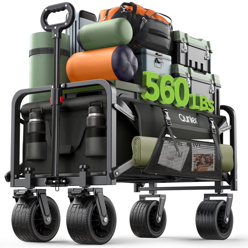560Lbs Large Collapsible Folding Wagon with Oversized Tank Wheels, Heavy Duty Bi10