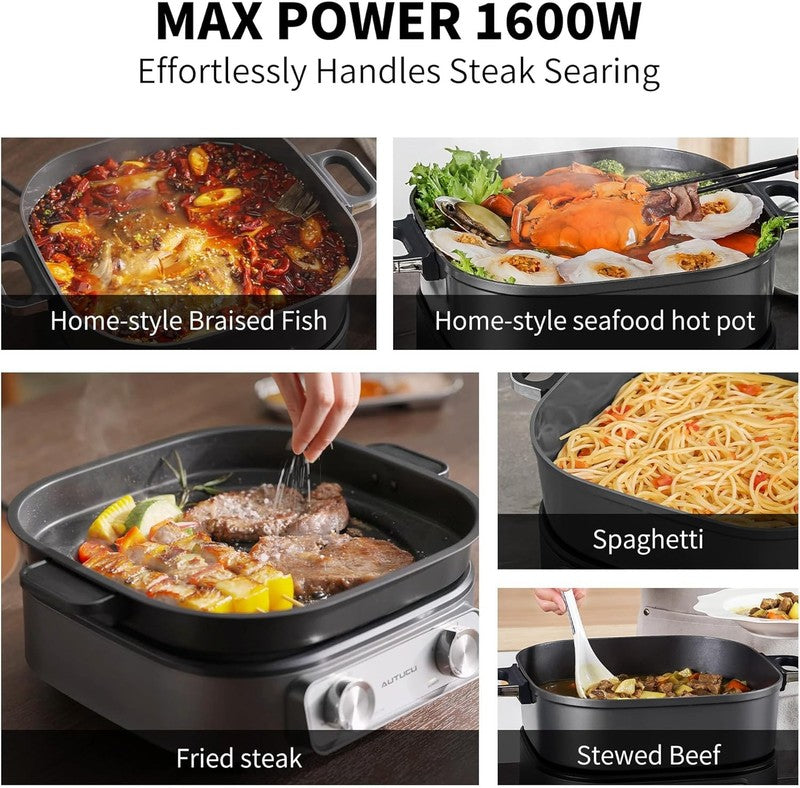 6QT Electric Skillet Grill Non Stick Ceramic 1600W Timer 3 Power Settings4
