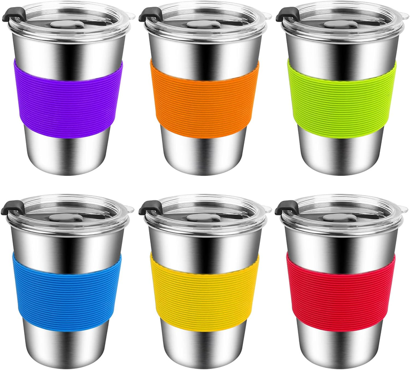 6PK Kids Stainless Steel Cups 12oz w/ Lid & Sleeves Spill  Toddler Sippy Cups0