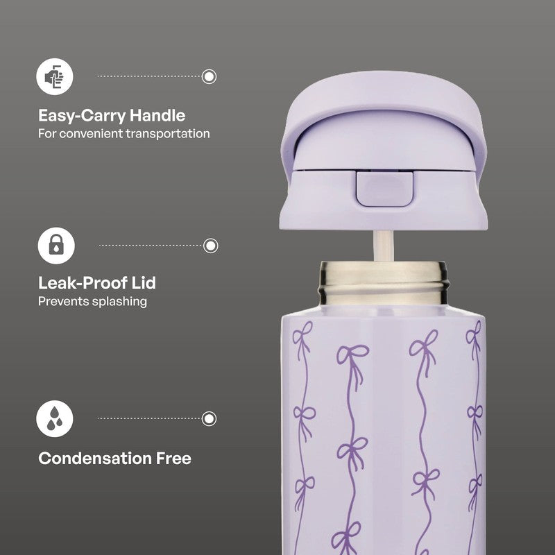 24oz Insulated Stainless Steel Water Bottle 2-in-1 Straw and Chug Lid Purple Bow3